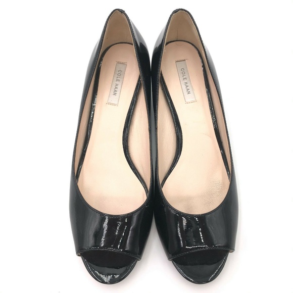 Cole Haan Patent Leather Peep Toe Wedge Pumps - Picture 5 of 8